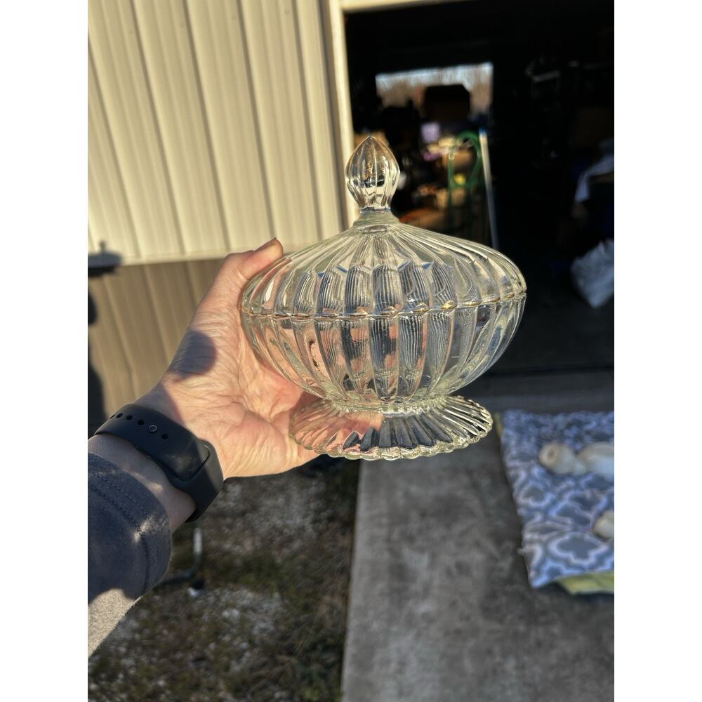 vintage Jeannette Glass candy dish National pattern Gold Trim